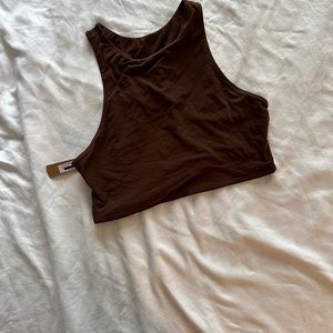 skims brown cropped halter top